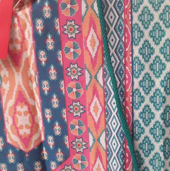 Turqouise Pink Boho Tribal Kaftan XXL NWT - Picture 4 of 10